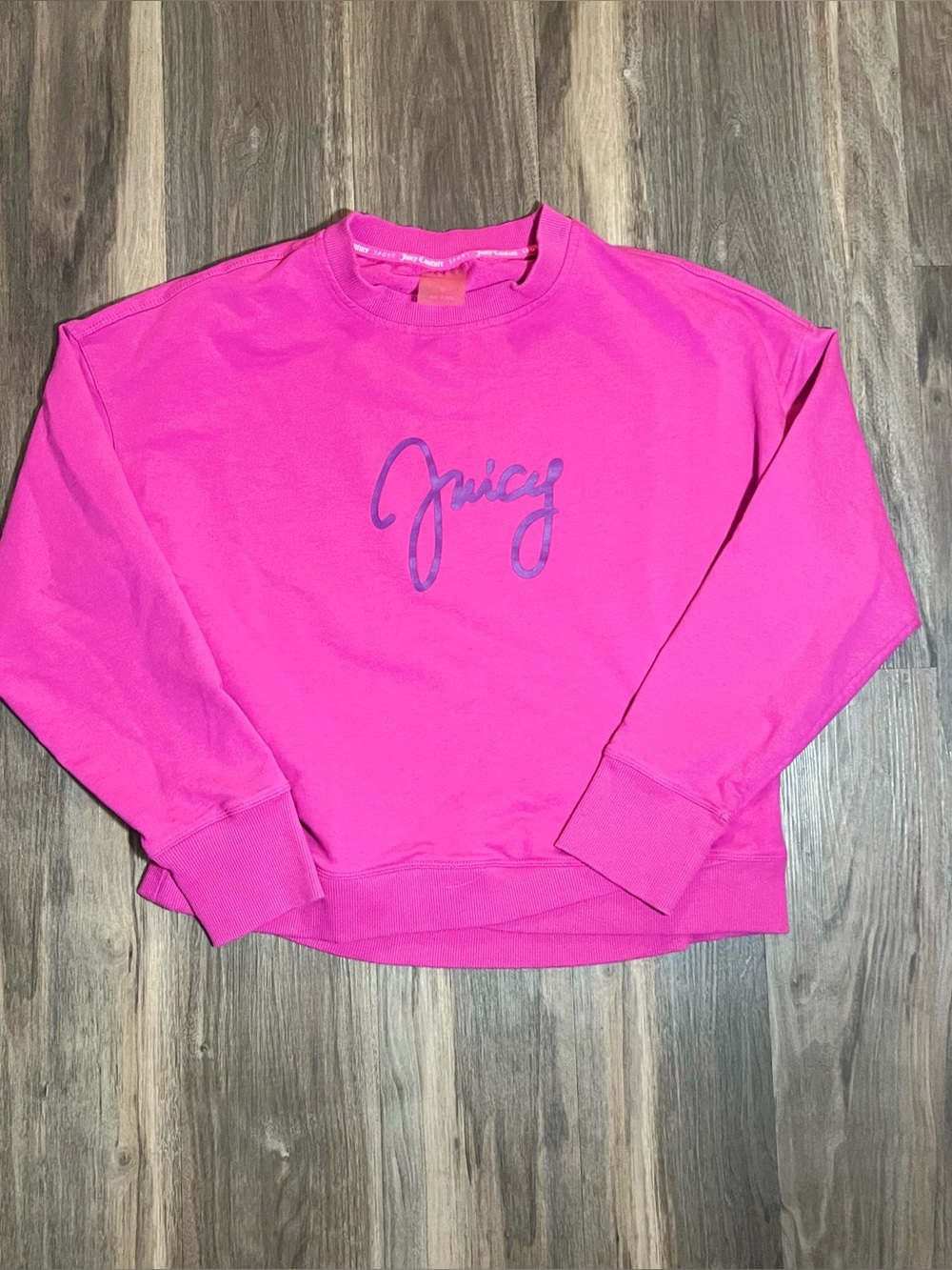 Juicy Couture Sport Womens Sweatshirt Size M Pink Logo Long Sleeve w/ Thumbholes